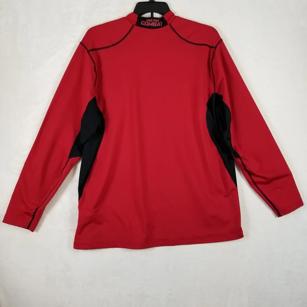 Nike Pro Combat Hyperwarm Dri-FIT‎ Red Black Mock Long Sleeve Shirt 3XL Fitted
